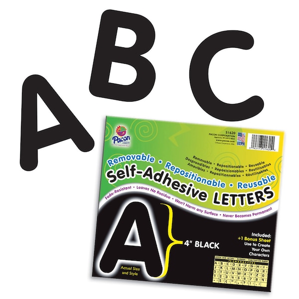 Pacon Self-Adhesive Letters, Black, Puffy Font, 4in, PK156 P0051620 - main